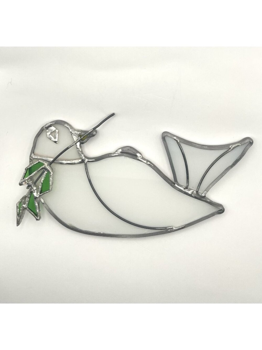 Handmade Stained Glass Dove Suncatcher Olive Branch Window Hanging 7" Decor